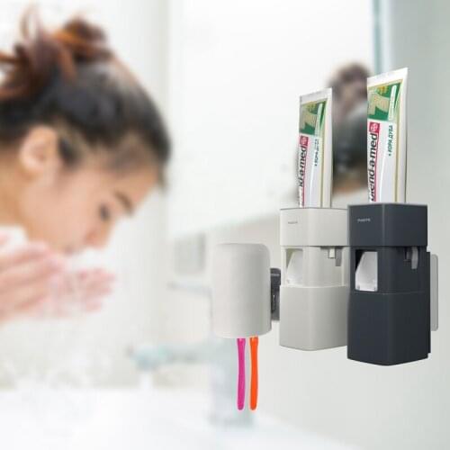 Fully Automatic Toothpaste Holder Dispenser Hands Free Wall Mount Toothpaste Squeezer for Family Shower Washroom Bathroom