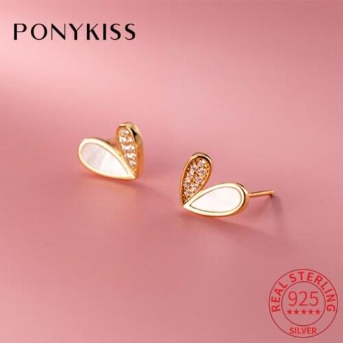 PONYKISS Romantic 925 Sterling Silver Shell and Zircon Minimlist Stud Earrings for woman Party Jewelry Wholesale Accessory