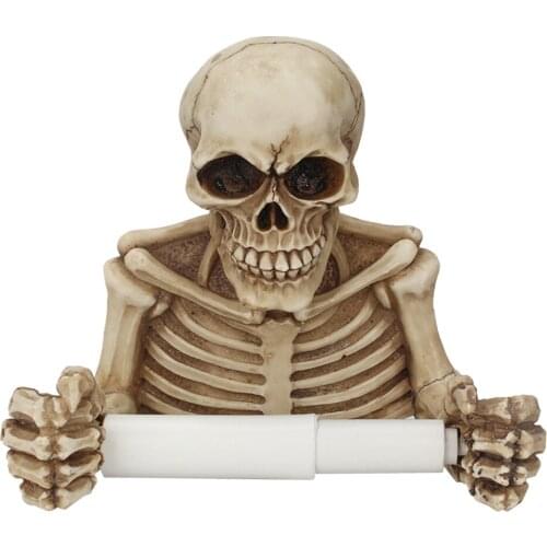 Retro Novelty Skull Shape Tissue Holder Wall Hanging Toilet Pump Towel Rack Creative Living Room Bedroom Resin Roll Paper Holder