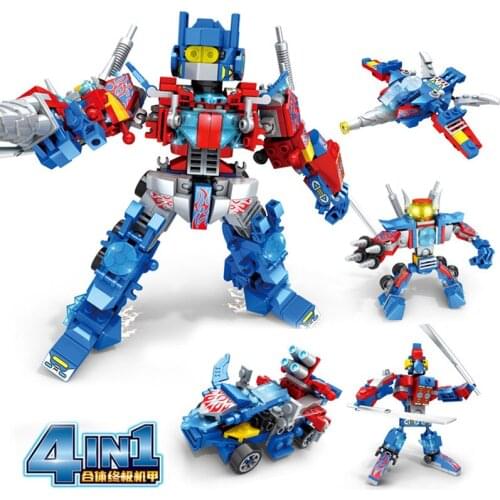 Deformation fighter 4 box 1 robot building blocks toys puzzle particles to hold compatible le is high racquet for assembling