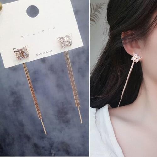 Luxury Rose Gold Crystal Stud Earrings Butterfly Design Stainless Steel Earring For Women Girl Ear Jewelry Gift