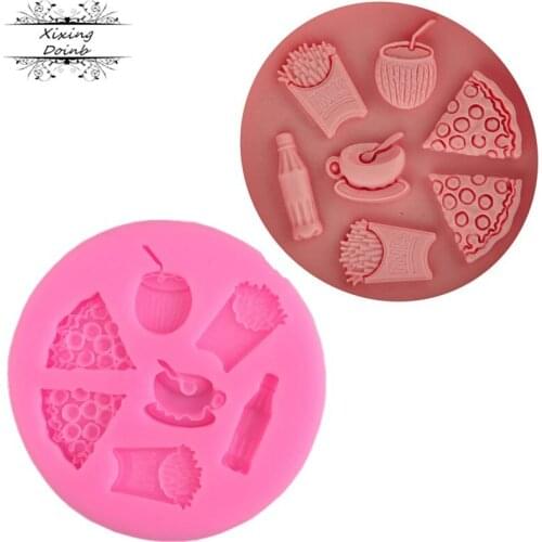 DIY Pizza french fries Coke coffee chocolate Party fondant Sugar Craft Jello Jelly cake decorating tools silicone mold