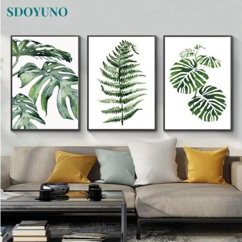 SDOYUNO 3Pcs 40x50cm Painting By Numbers For Adult INS Style Leaf DIY Frameless Paint By Numbers On Canvas Handpainted Art