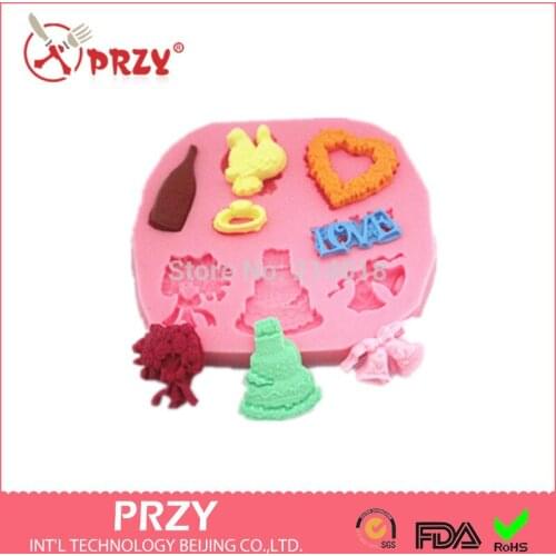 Champagne wedding cake dove bell rings shaped silicon fondant Cake decoration mold fondant mold chocolate mold wholesale