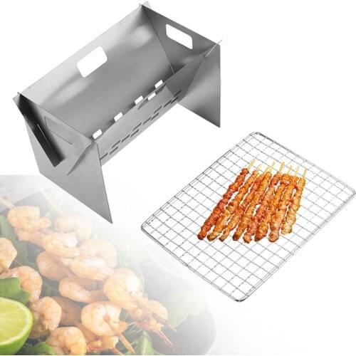 Stainless Steel Folding BBQ Grill Portable Outdoor Camping BBQ Picnic Tool Easy Washable Food Holder Tray