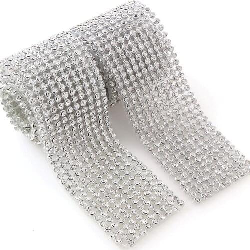 10 Rows 3mm Glass Rhinestone+Silver Aluminum Rhinestone Mesh Trim HotFix For DIY Wedding Dress Jewelry