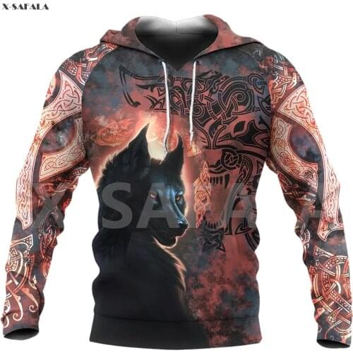Viking Fenrir Grunge Wolf Pattern 3D Over Printed Hoodie Man F32 Women Unisex Outwear Zipper Pullover Sweatshirt Casual