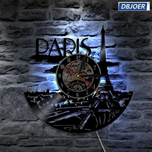 Paris City LED Vinyl Clock Light Color Change Wall Light Remote Control LP Modern Backlight Cool Living Room Interior