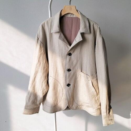 Johnature Women Linen Jackets Vintage Button Coats Solid Color 2020 Autumn New Pockets Loose Female Chinese Style Jackets Coats