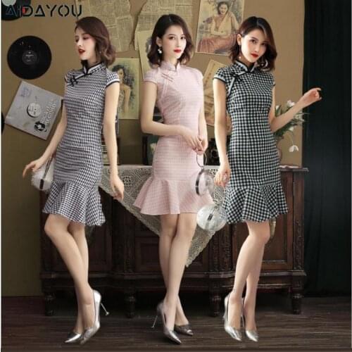 Womens Chinese Traditional Qipao Dress Cotton Linen Cheongsam Cap Sleeve Wiggle Bodycon ouc531a