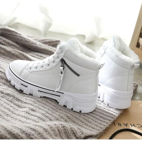 Winter Boots Women Short Snow Boots Women Ankle Boots Warm PU Plush Winter Woman Shoes Sneakers Flats Lace Up Ladies Shoes