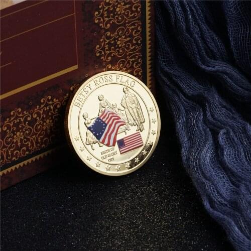 Betsy Ross Flag Gold Coin Emorial Continental Meeting 1777 United States History Collection Commemorative Gold plated Coins