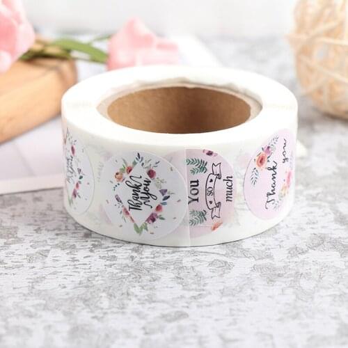 1Roll (500pc) Floral Thank You Sticker Paper Seal Label Sticker For Christmas Card Party Favor Gift Stationery Stickers