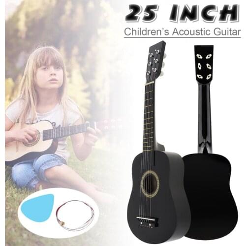 25 Inch Black Basswood Acoustic Guitar with Pick Strings Toy Guitar for Children and Beginner