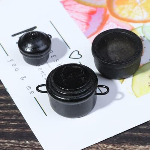 3Pcs 1:12 Dollhouse Miniature Black Mini Soup Pot Dolls Kitchen Accessories