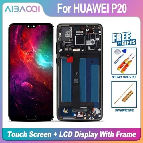 AiBaoQi Brand New Touch Screen LCD Display+Frame+Power Cable Assembly Replacement For HUAWEI P20 STK-LX1