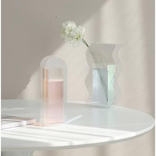 Ins Style Acrylic Vase Creative Art Corrugated Flower Hydroponic Flower Arrangement Table Decoration Transparent Vase