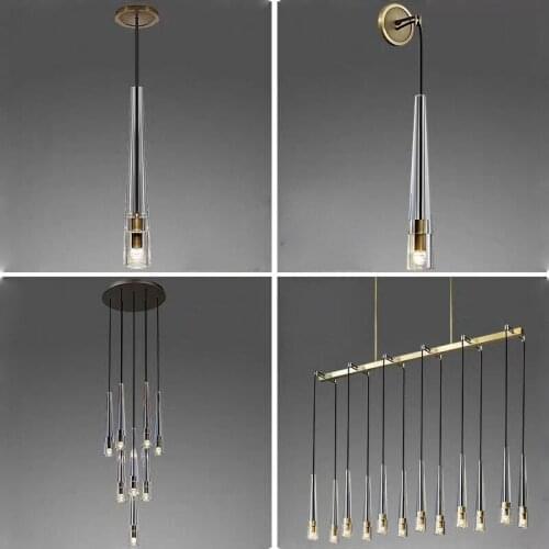 American Luxury Copper Led E14 Pendant Lights Lustre Crystal Pendant Lamp Led Lamparas Fixtures For Villa Adjutable Hanging Lamp