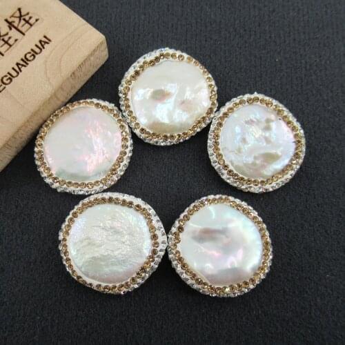 APDGG Wholesale 5 PCS Freshwater Teardrop White Pearls Connector Beads Pave Rhinestone Pearl Spacer Beads