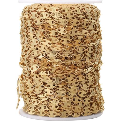 1M Width 5mm Stainless Steel Oval Flat Embossing Gold Chains for Necklace Bracelet Anklet DIY Jewelry Making Supplies Craft