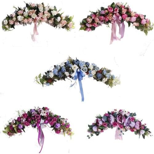 Blooming Rose Peony Wreath Lintel Lace Spring Artificial Flower Plant Door Wall Hanging Decoration Restaurant Wedding Home Decor