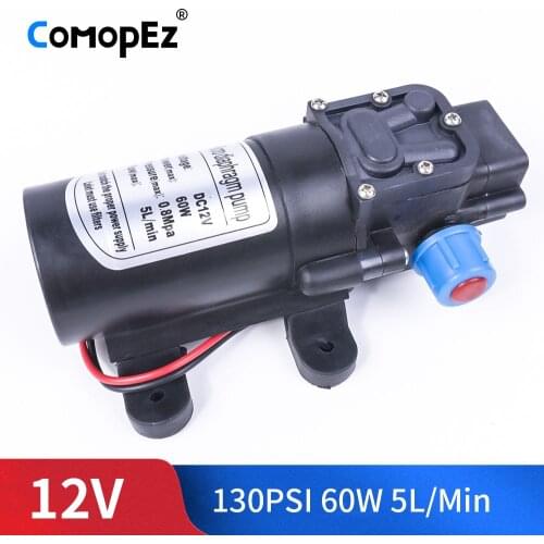 DC 12V 60W 130PSI 5L / Min water High Pressure Diaphragm Pump Self-Priming Pump Return Type For Garden Wagon Camper