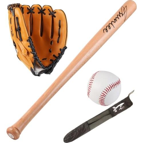 Kids Teenagers 25Inch Wood Baseball Bat Set Softball Ball Baseball Gloves Baseball Set With Bag Bat Of The Bit Softball Bats Kit