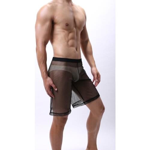 Long Leg sexy Short Home Underwear Mesh Transparent Men solid Breathable hot Boxer Sleep Bottoms Pajama Underpants