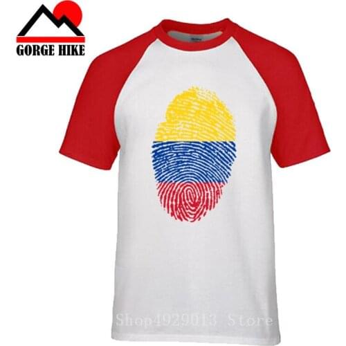 Colombia Nation Flag Fingerprint T-shirt Men Striped Tops Unique Summer T Shirt Groups Tees Cotton Tshirt Woman Clothing Black