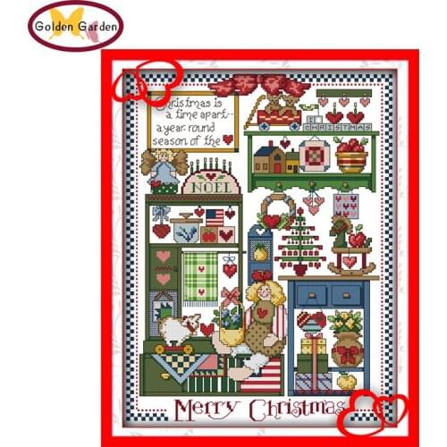 GG Christmas Gift Counted or Stamped Cross Stitch 11CT14CT DIY Kits Needlework Embroidery Cartoon Cross Stitch Sets for Kids