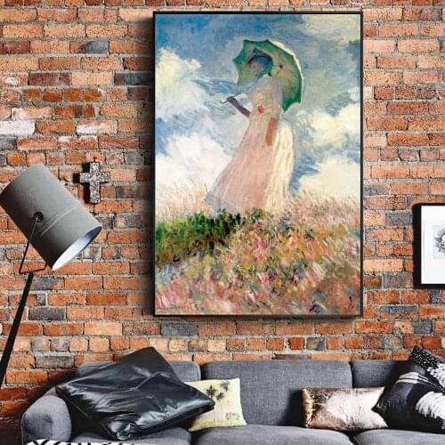 Claude Monet Woman With a Parasol Wall Art Canvas Paintings Reproductions Impressionist Famous Canvas Art Prints Home Decoration