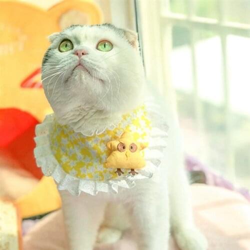 Lace Pet Bandana Cat Scarf Pet Collar Lovely Cartoon Cat Collar Bib Washable Kitten Cat Doggie Bibs Saliva Towel 24-28cm