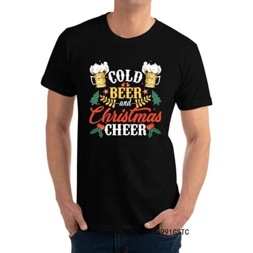 Christmas Cheer Cold Beer Funny Beer Love Male Top T-shirts Thanksgiving Day Tees New Fashion O-Neck Cotton Tees Camisas Hombre