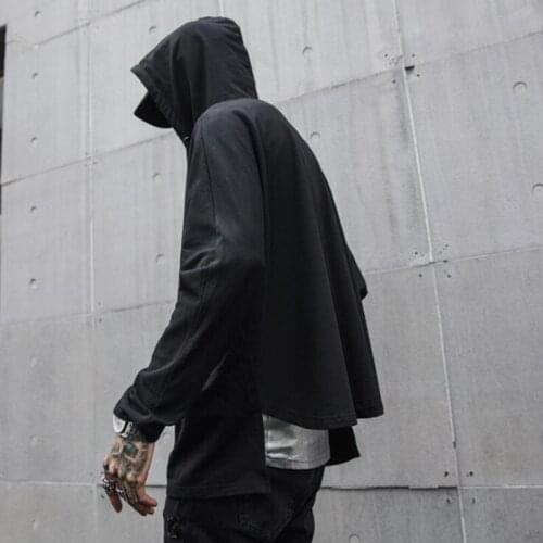 2019 Spring men thin fashion oversize hooded jacket irregular hem design streetwear men vintage punk hip hop zipper jackets coat