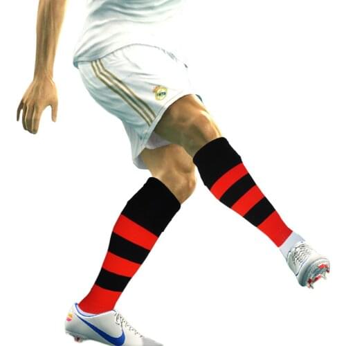 Mens Boys male Football Soccer Socks Athletic Sport socks Terry Cushioned sole high socks Over-The-Calf Absorb sweat red strip