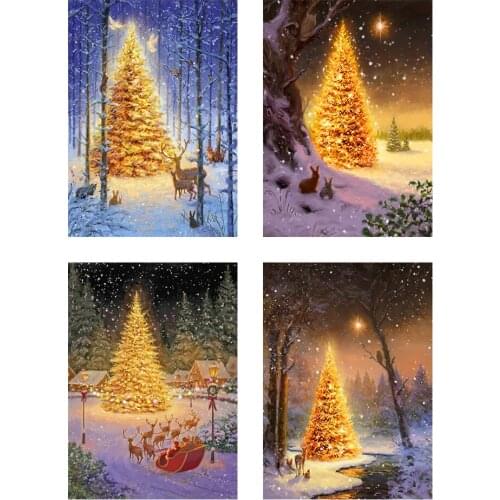 DIY 5D Mosaic Full Drill Round Shape Diamond Golden Christmas Tree Resin Painting Kit Rhinestone Drawing Home Art Craft Bedroom