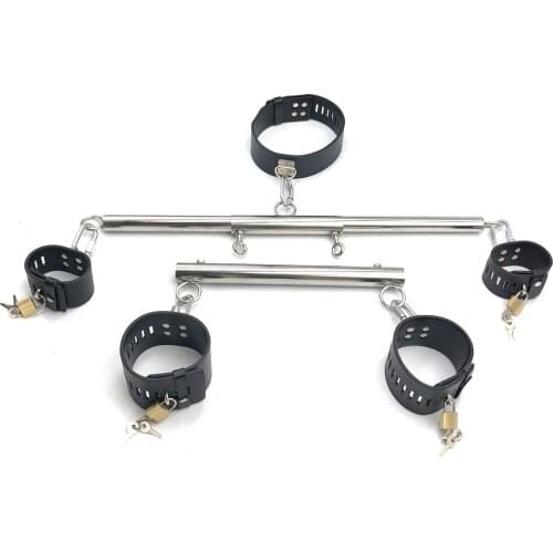 Stainless Steel Portable Bdsm Torture Kneeling Bondage Tools Slave Restraints Leather Collar Handcuffs Ankle Cuffs Adult Games
