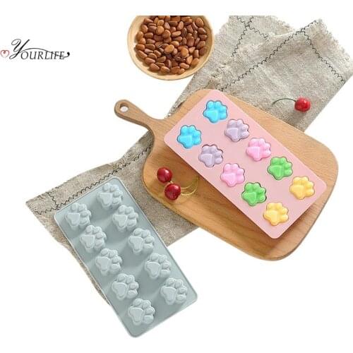 OYOURLIFE 3D Cat Paw Silicone Cake Mold Cartoon Candy Chocolates Jelly Pudding Non-stick Mold Kitchen DIY 10 Grid Baking Mold