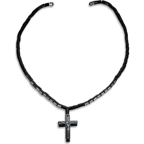 JAVRICK Hot Black Hematite Necklace With Magnetic Therapy For Healing Health Jewelry Cross Pendant