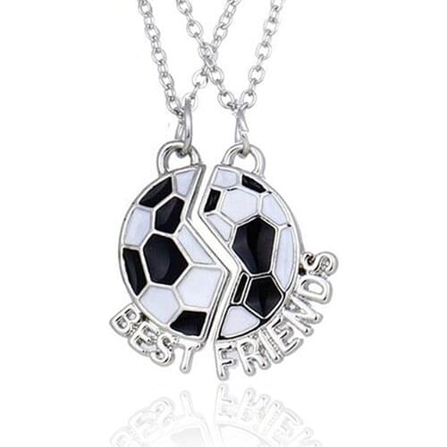 Enamel Finish Alloy Soccer Ball Best Friends Pendant Necklaces Best Friends Forever Soccer Player BFF Necklaces Set