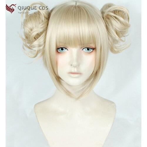 My Boku no Hero Academia Himiko Toga Short Linen Golden Blonde Ponytail Hair Cosplay Costume Wig + Track + Cap
