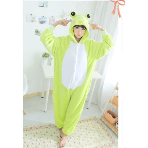 Frog Onesie Animal Cartoon Pajama Adult Women Girl Sleepwear Flannel Soft Warm Winter Overall Festival Party Suit 2020