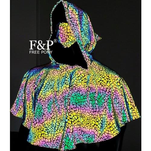 Medieval Hooded Rainbow Reflective Cape Cloak Holographic Carnival Costume Gogo Dance Stage Wear Cosplay Gothic Clothing