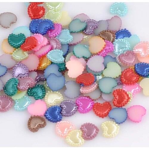 Mix Color Heart Shape Imitation Half Round Pearl Flatback Beads for Scrapbook DIY Decoration 300pcs/lot 10mm YKL0520X