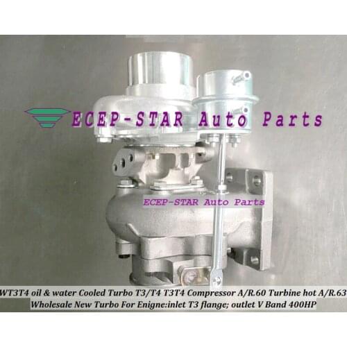 WT3T4 Water Cooled Turbo T3/T4 T3T4 Internal Wastegate;Compressor A/R .60 Turbine hot A/R.63 inlet T3 flange;outlet V Band 400HP