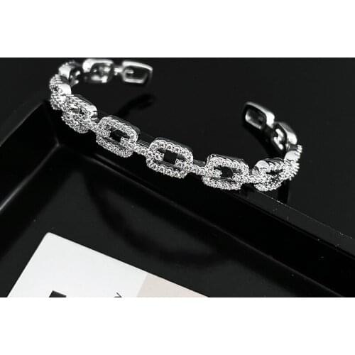 LOVOACC Punk Bling Bling CZ Zirconia Charm Bracelets for Women Ladies Hollow Square Chunky Chain Bracelets Accessories Hot