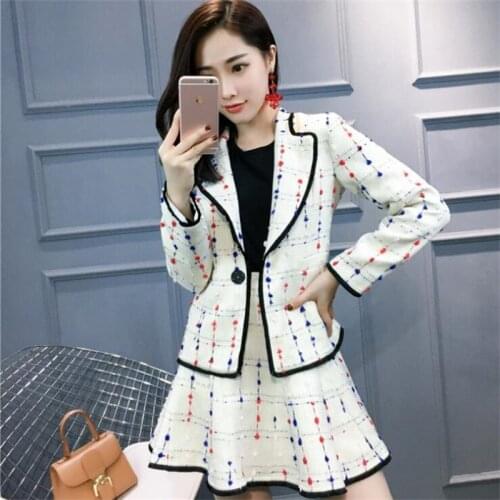 Womens jacket + skirt suit fashion new style ladies color dots korean tassel European and American wholesale casaco feminino