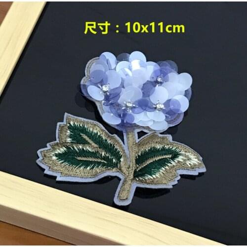 1pc blue rose flowers 3D Handmade rhinestone beaded Patches for clothing DIY sew on parches Embroidery applique floral
