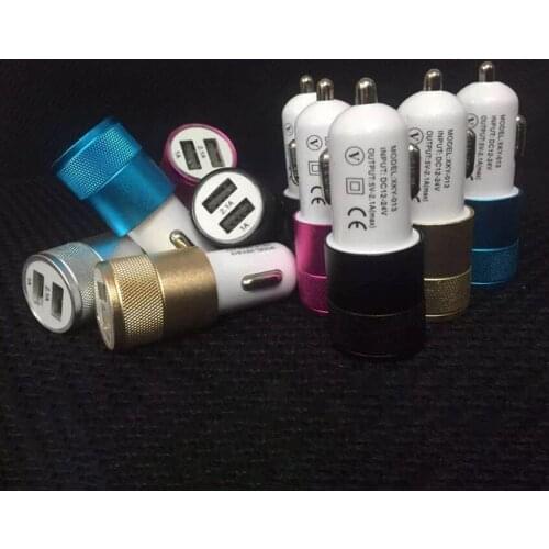 100pcs 2.1A 1A Aluminum Alloy 2 USB Ports Universal Charging Dual USB Car Charger For iPhone Samsung Mobile Android Phone