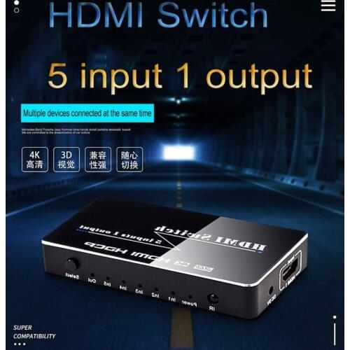 1080P 3D 4K HDMI Switch 5 Input Multi In 1 Out 5x1 Video Converter for Xbox PS3 PS4 DVD Laptop PC To TV Display Monitor HDTV